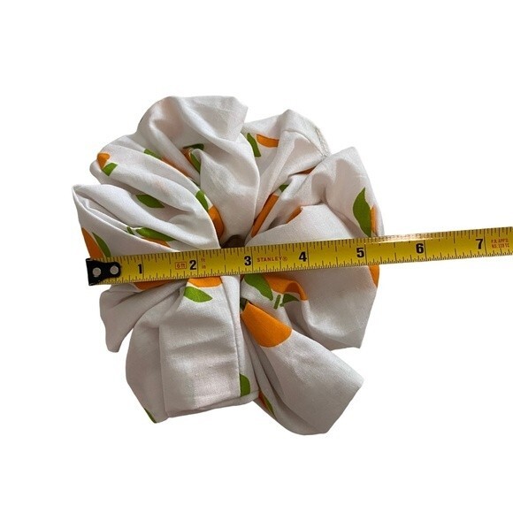 Hair Scrunchie. Multicolor. XL. Orange Fruit Print. Resortwear. Tropical. Cute. - Picture 8 of 9